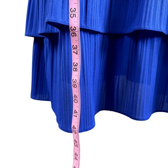 VTG RISA ANN NY Royal Blue Pleated Tiered Midi Dress 15.5 – Pearl Back Buttons - Picture 10 of 10